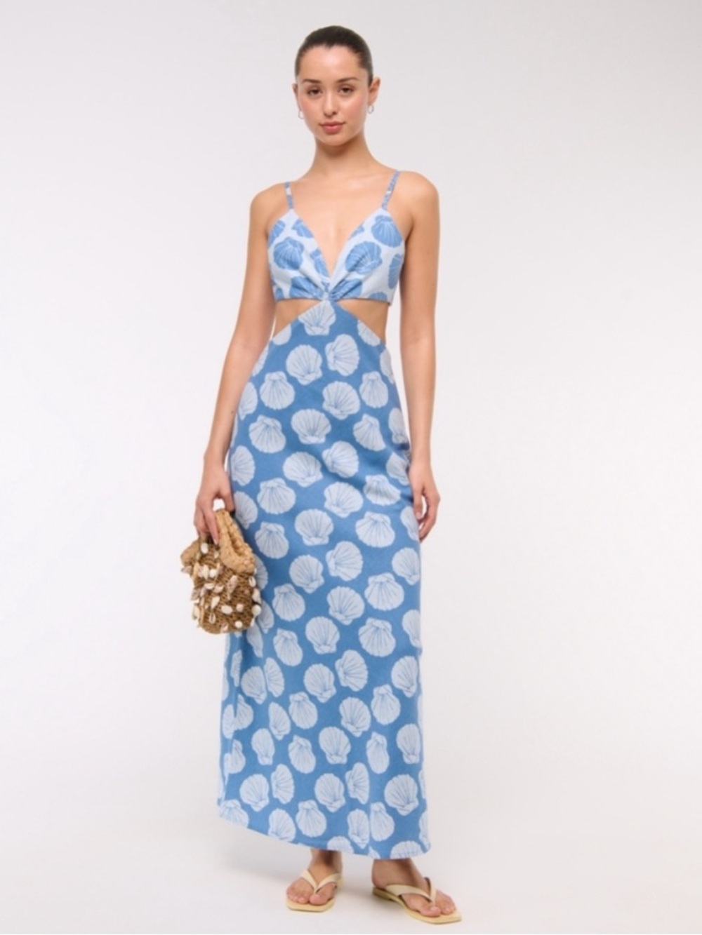 Abercrombie & Fitch Blue Backless Shell Print Maxi Dress